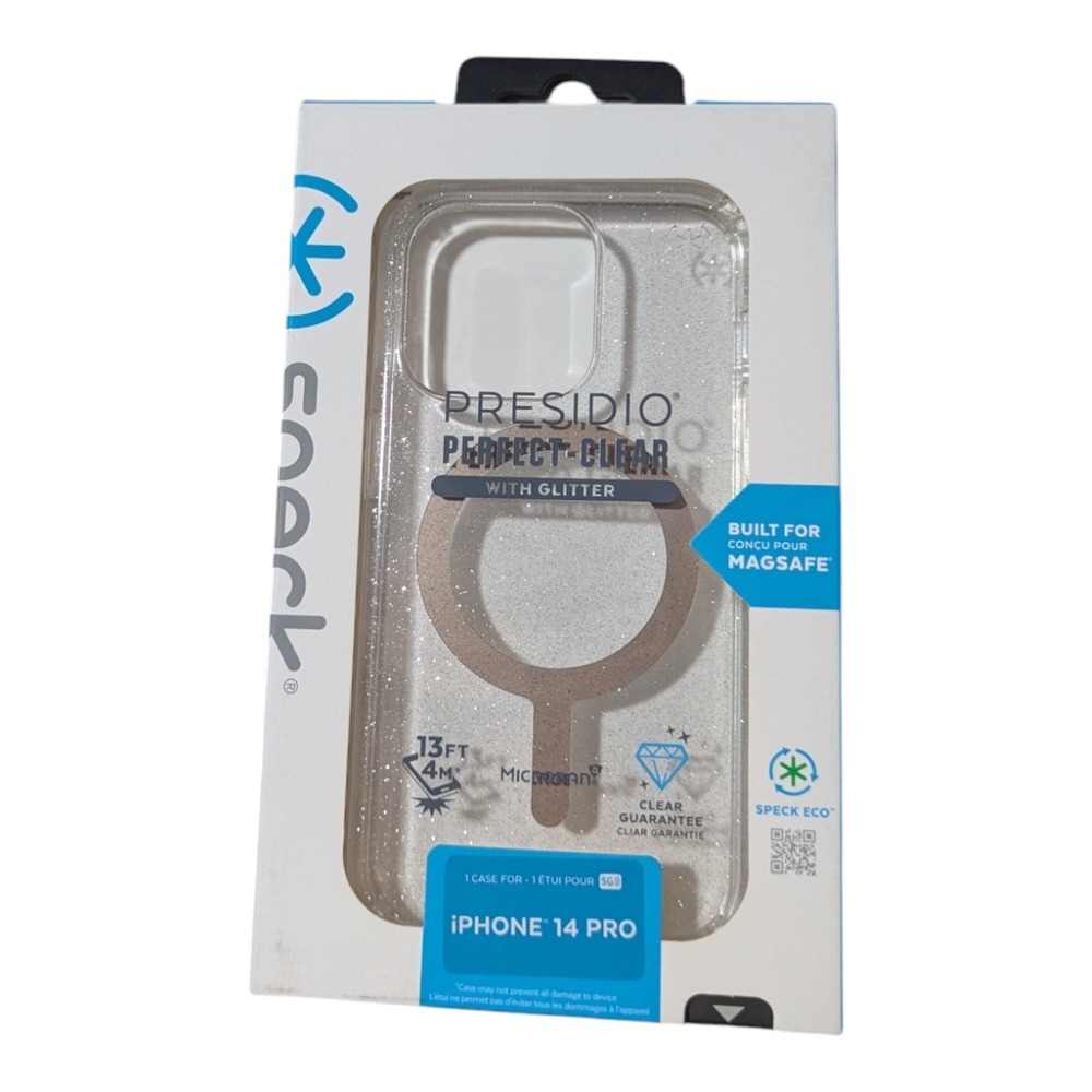 O1. Speck Presidio Perfect-Clear Magsafe Case for Apple iPhone 14‎ Pro - Glitter